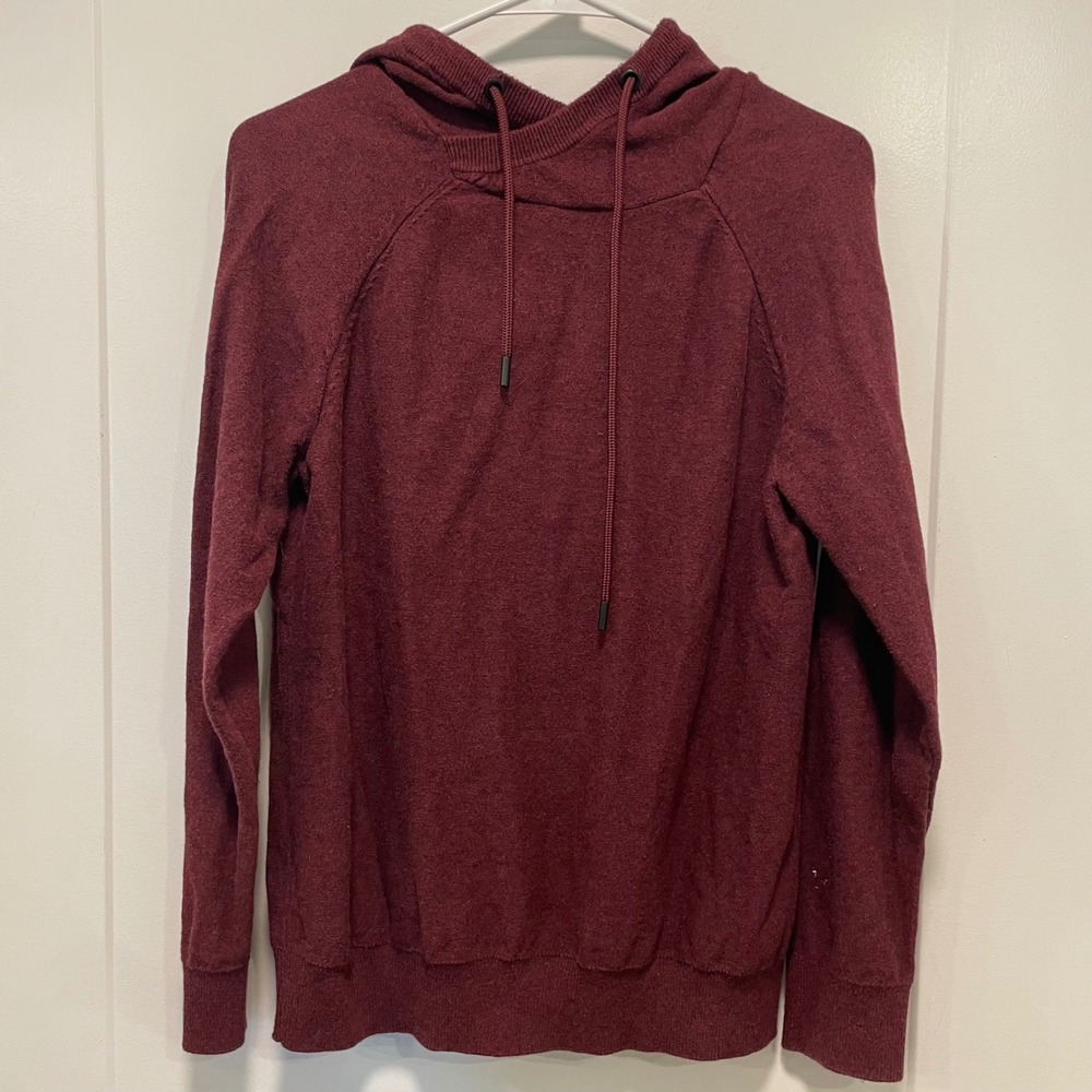 Frederik Anderson Copenhagen Mens Burgundy Cotton Knit Hoodie Sweater Size M